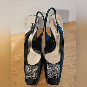 J.Renee Black Slingback Heels with Silver Accents